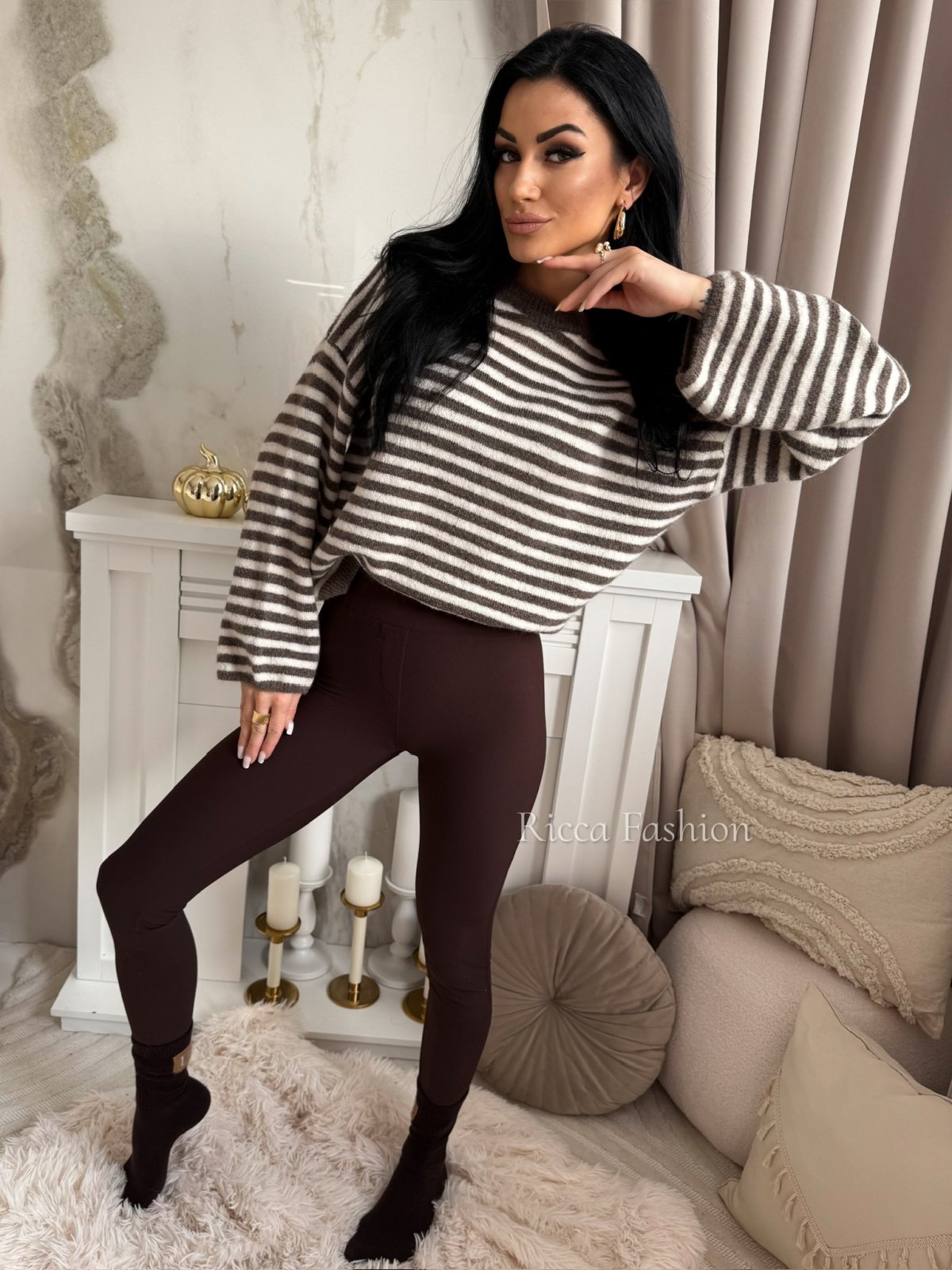 Sweter z wełną JELIS, beige/mocca