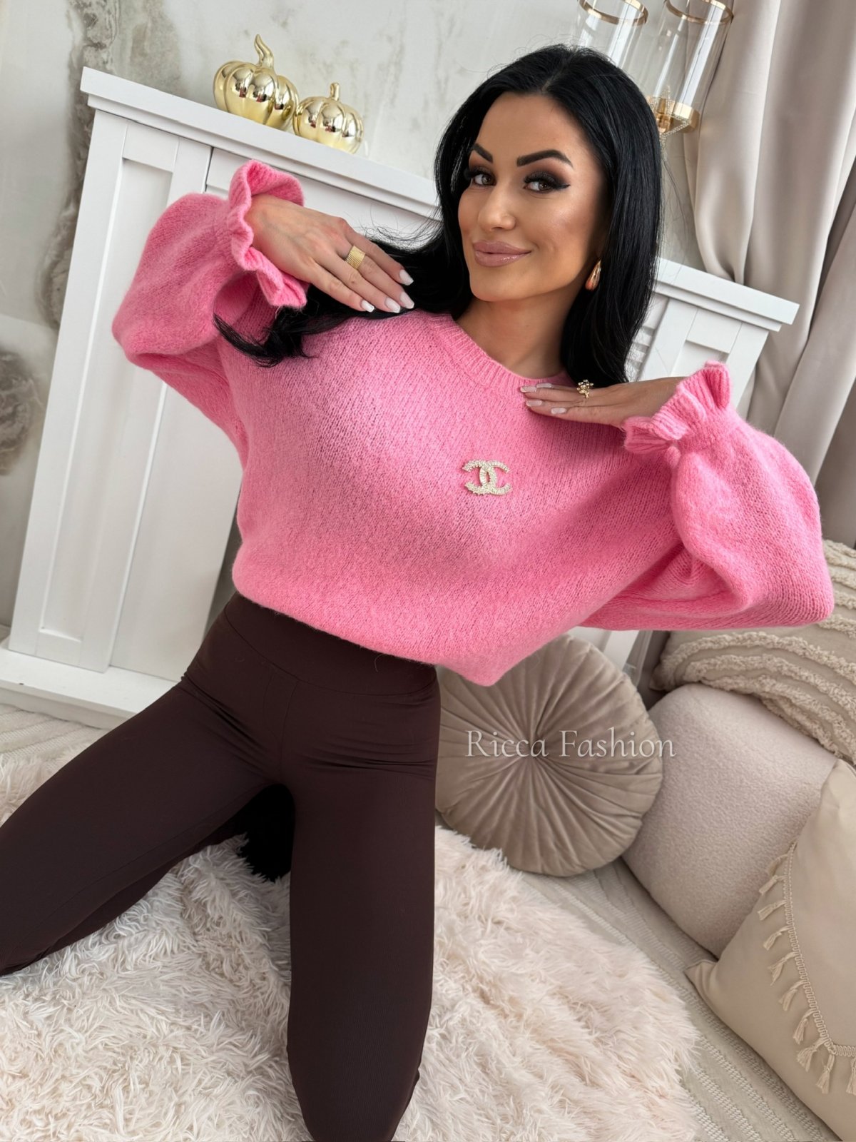 Sweter z baby alpaką EVA, sweet pink