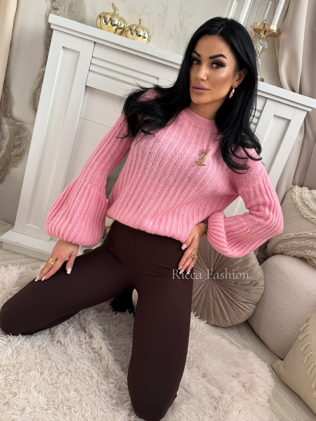 Sweterek z baby alpaką suri KYLIE, sweet pink