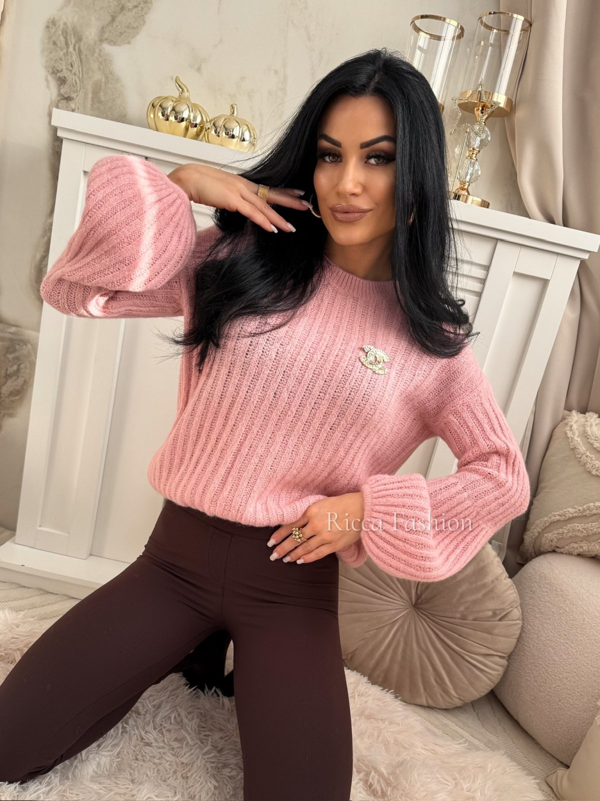 Sweterek z baby alpaką suri KYLIE, powder