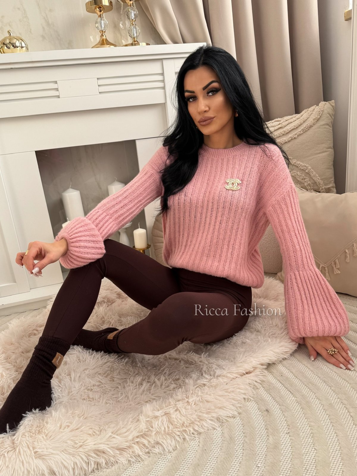 Sweterek z baby alpaką suri KYLIE, powder