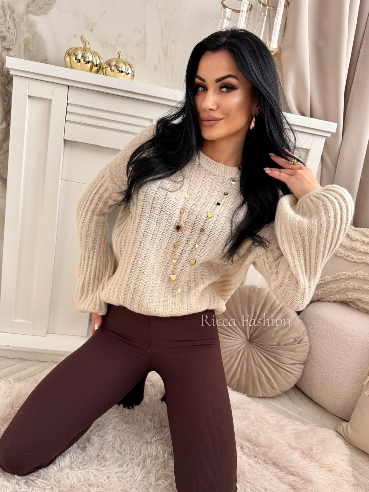 Sweterek z baby alpaką suri KYLIE, beige