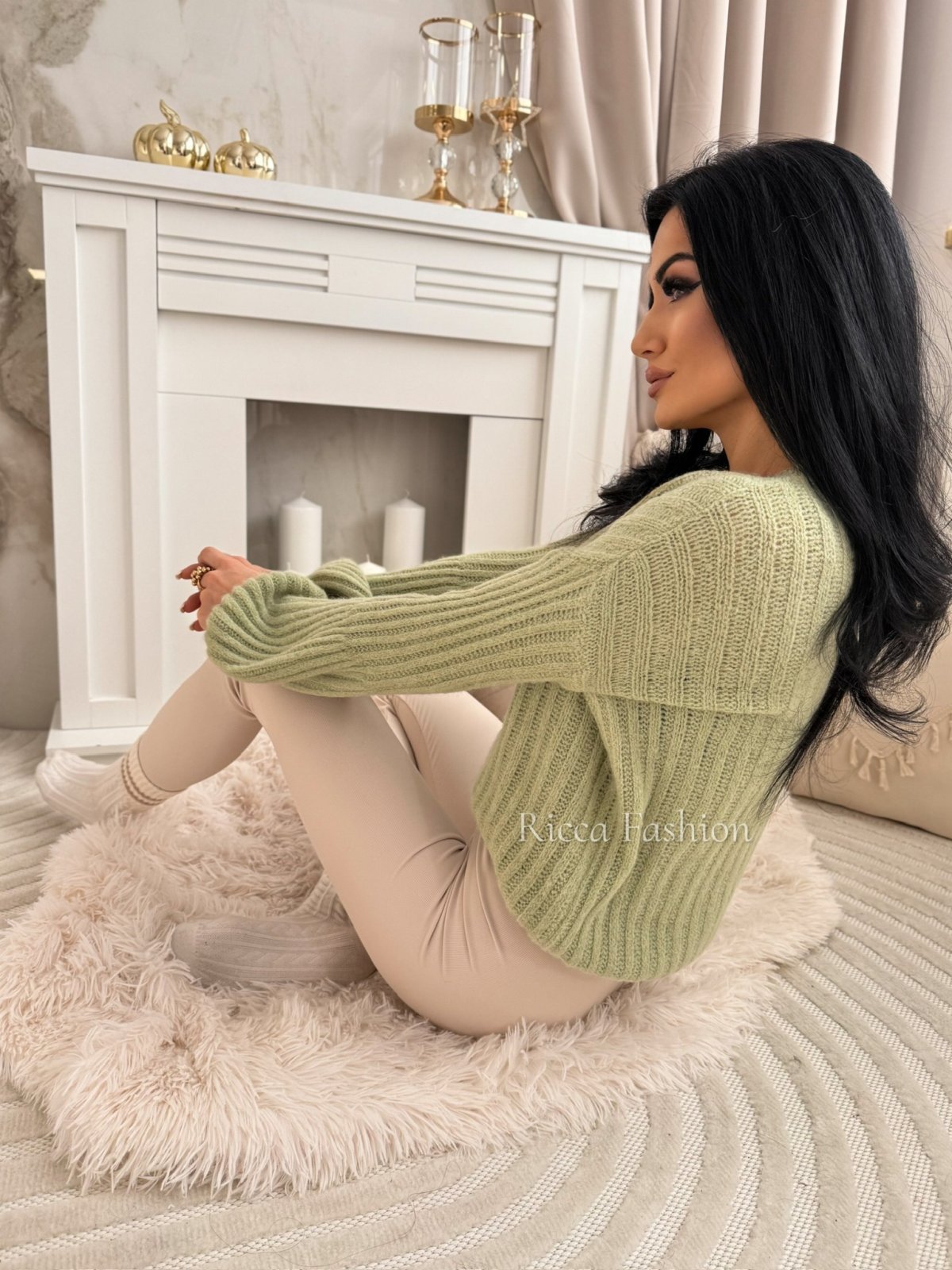 Sweterek z baby alpaką suri KYLIE, matcha