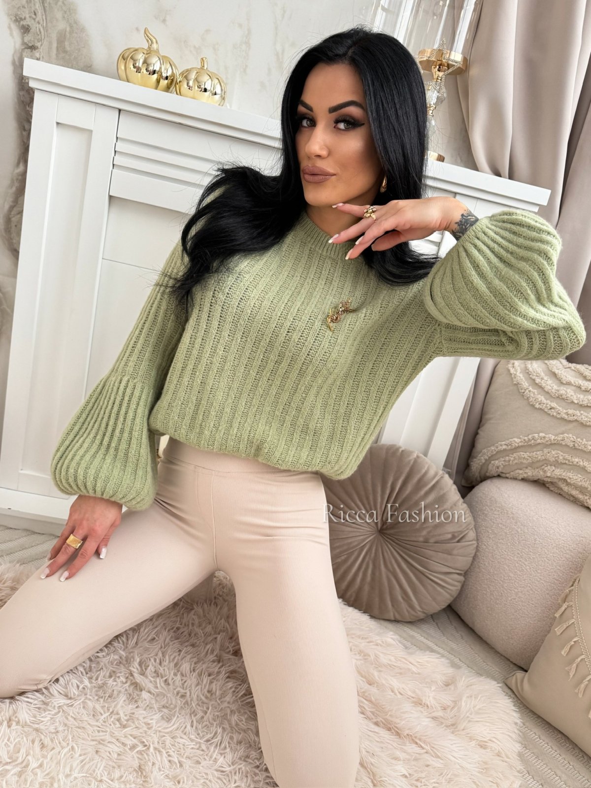 Sweterek z baby alpaką suri KYLIE, matcha