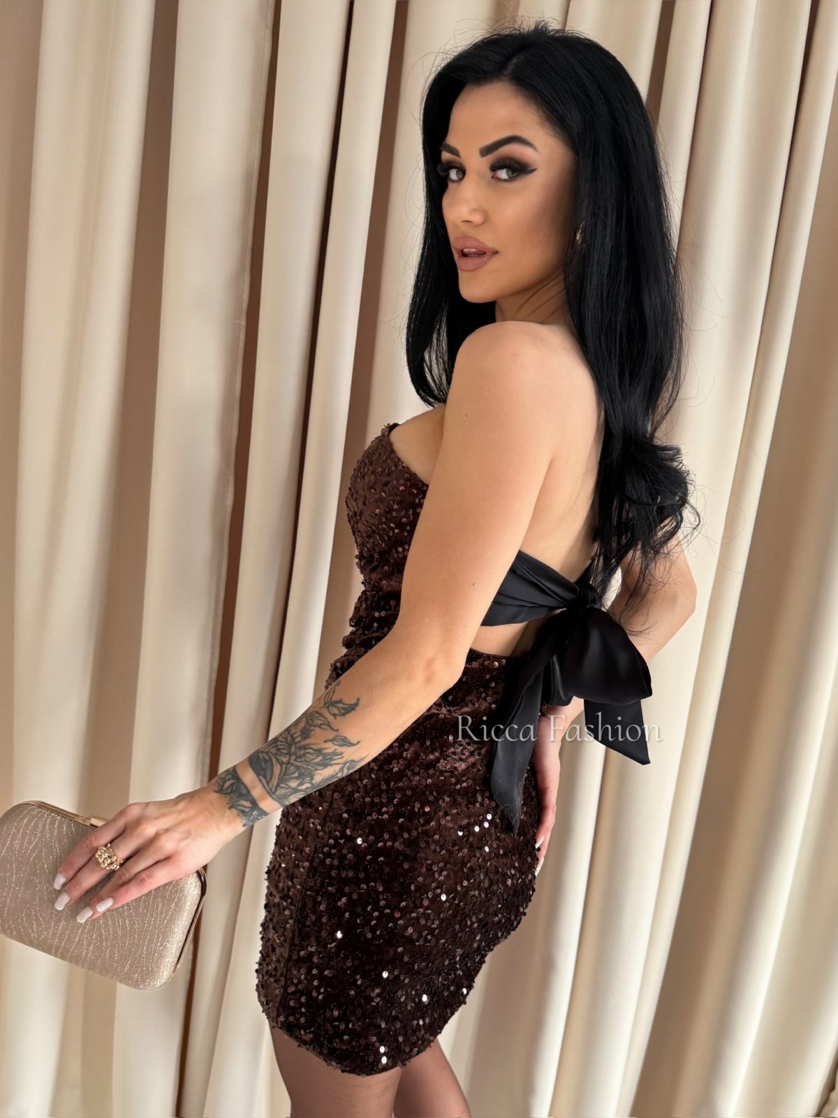 Sukienka cekinowa SUZIEN, chocolate