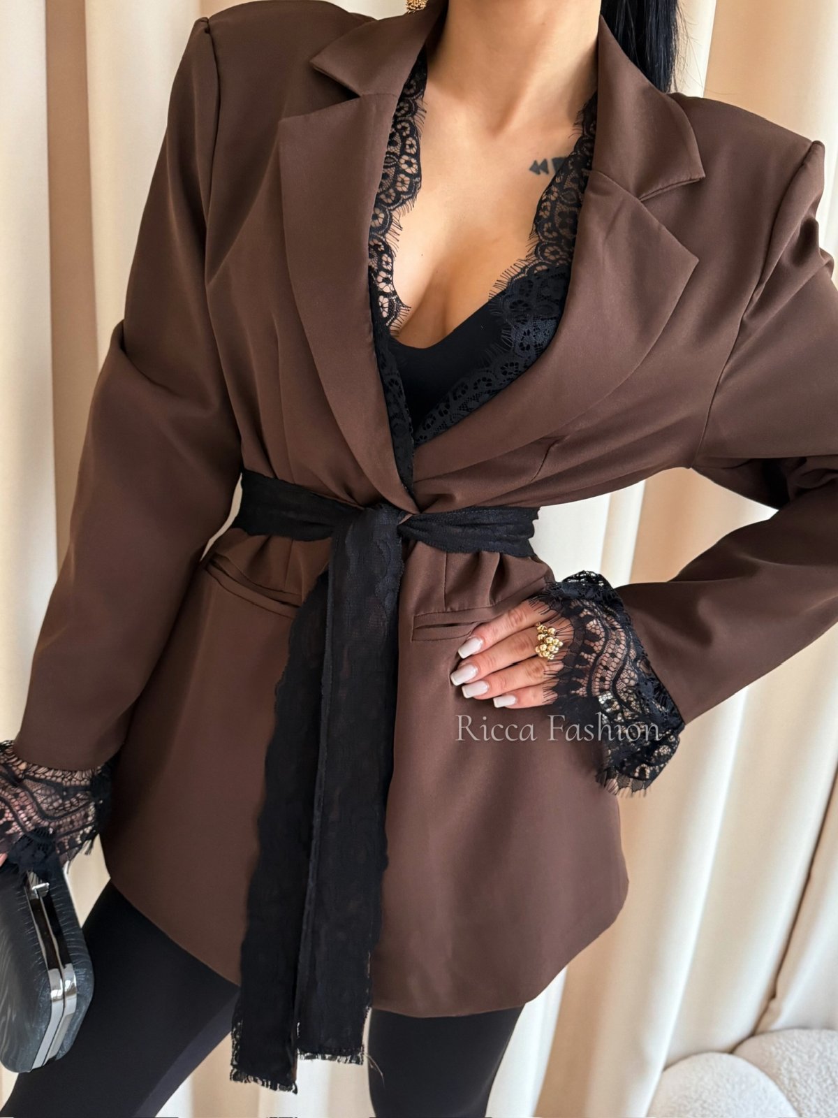 Marynarka z koronką NOELINA, chocolate