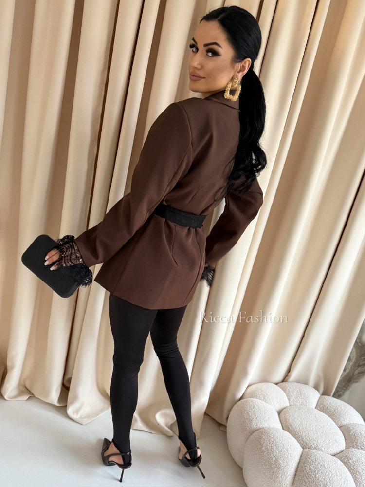 Marynarka z koronką NOELINA, chocolate