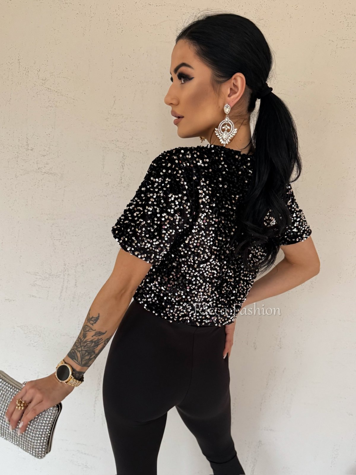 Bluzka cekinowa TESSA, black/silver