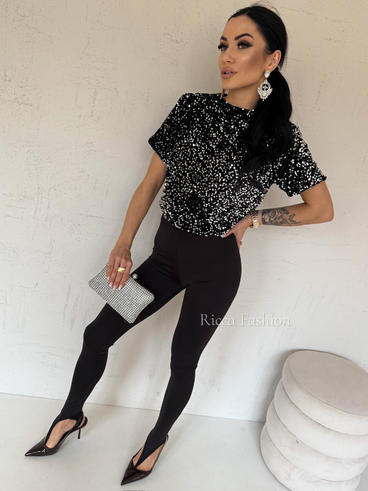 Bluzka cekinowa TESSA, black/silver