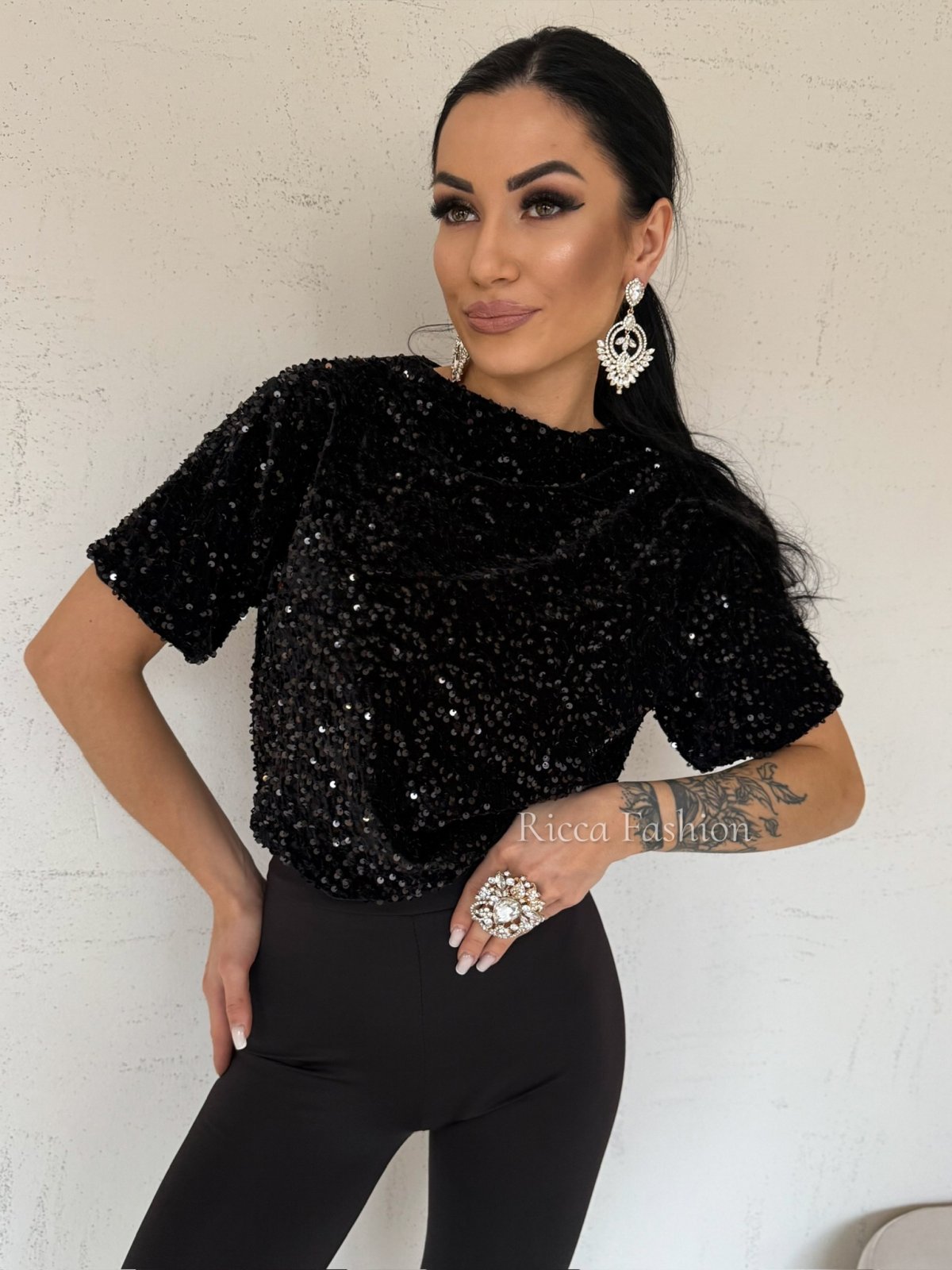 Bluzka cekinowa TESSA, black