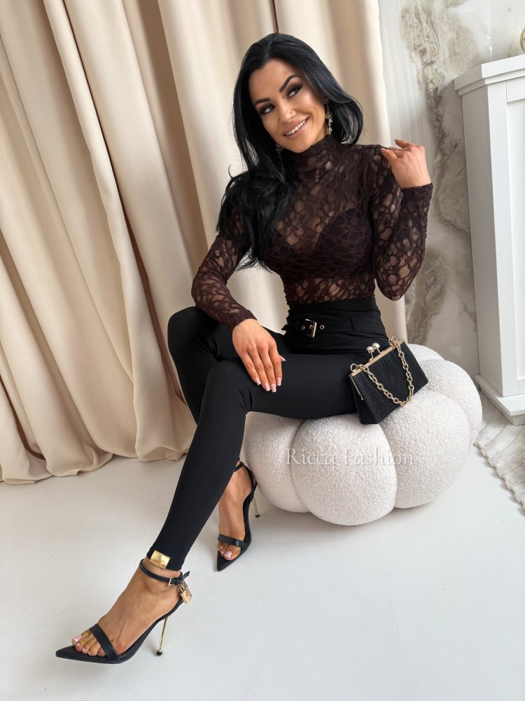 Bluzka koronkowa z półgolfem TIVIA, chocolate