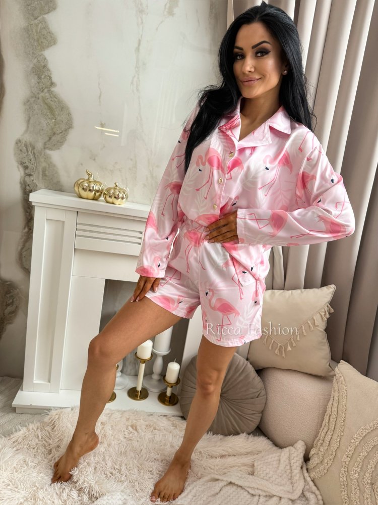 Piżama satynowa SWEET DREAMS by Ricca, flamingo