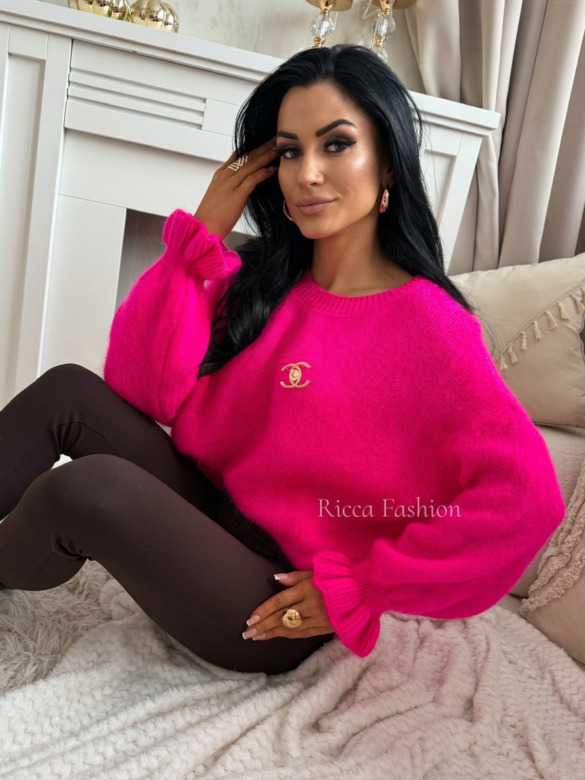 Sweter z baby alpaką EVA, neon fuchsia