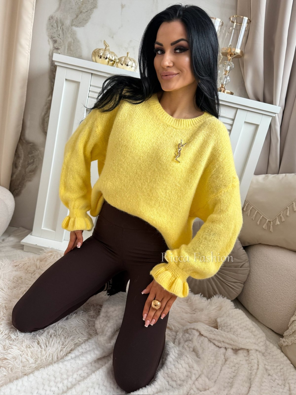 Sweter z baby alpaką EVA, yellow