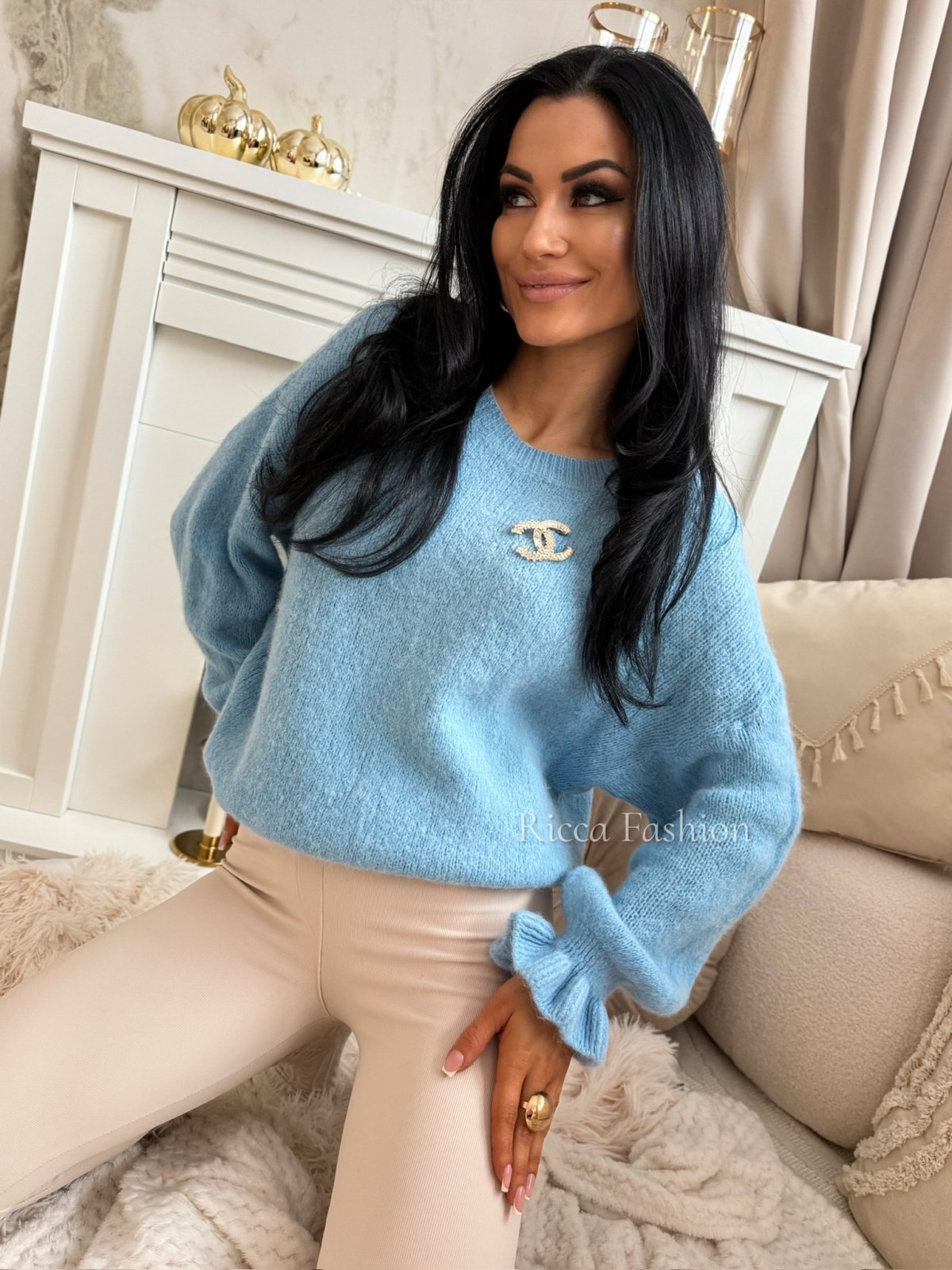 Sweter z baby alpaką EVA, baby blue