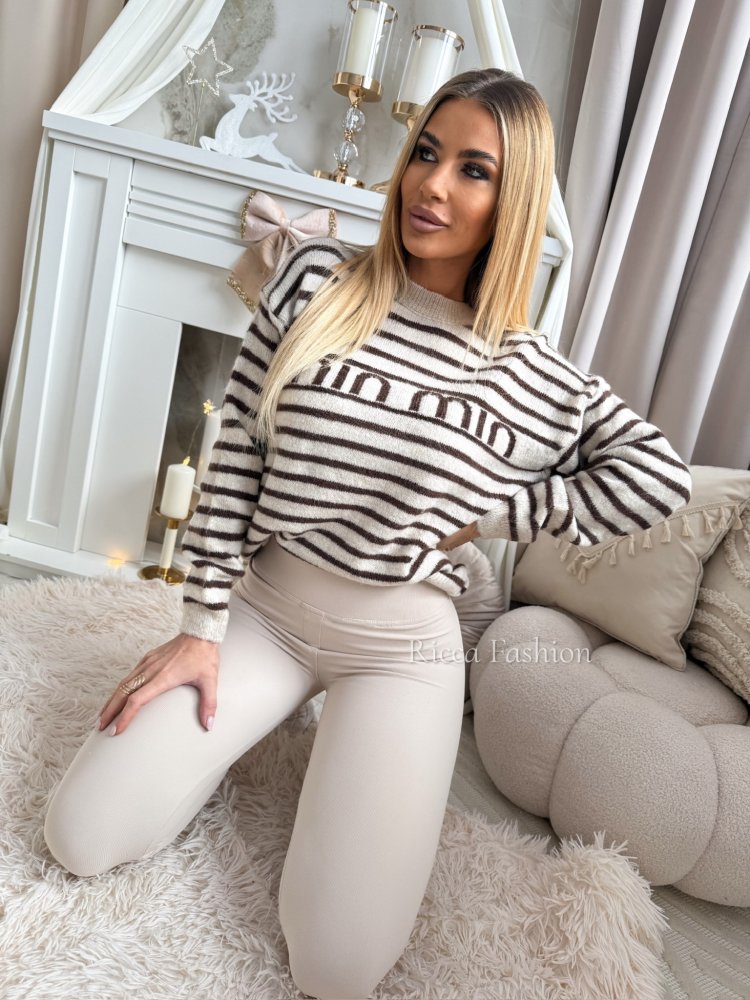 Sweter MIN STRIPS, beige/chocolate