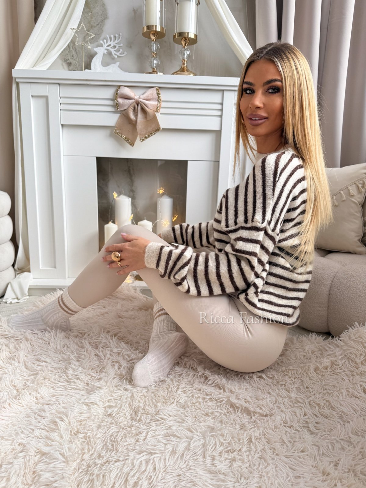 Sweter MIN STRIPS, beige/chocolate