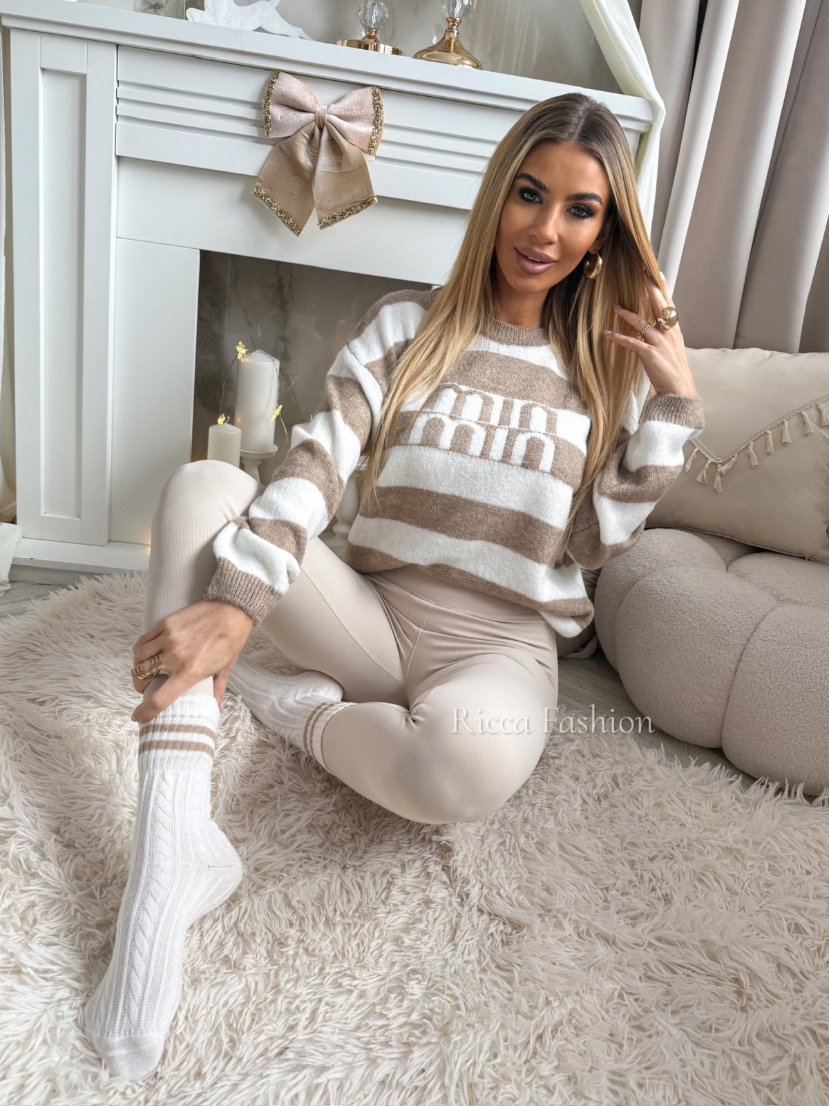 Sweter MISTY, mocca/ecru