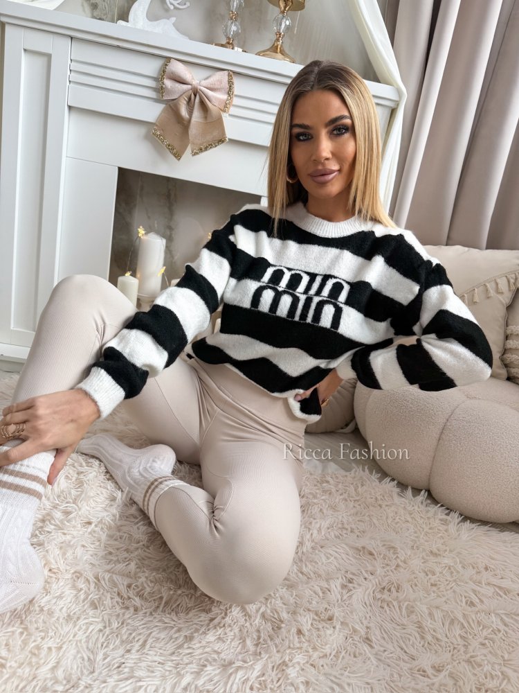 Sweter MISTY, ecru/black