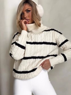 Sweter golf INKO pasy, wanilia/czarne