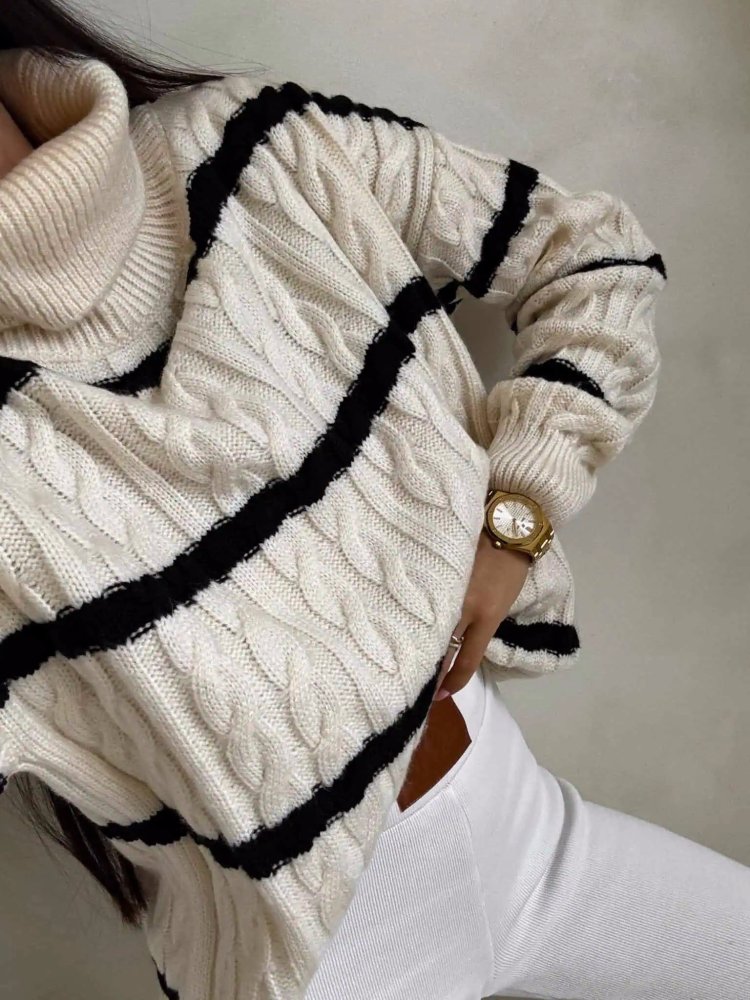 Sweter golf INKO pasy, wanilia/czarne