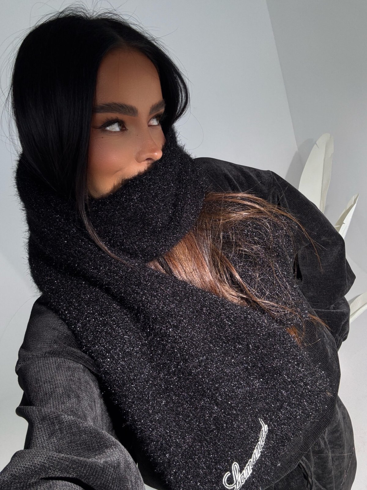 Szalik z wełną SNOWY, czarny