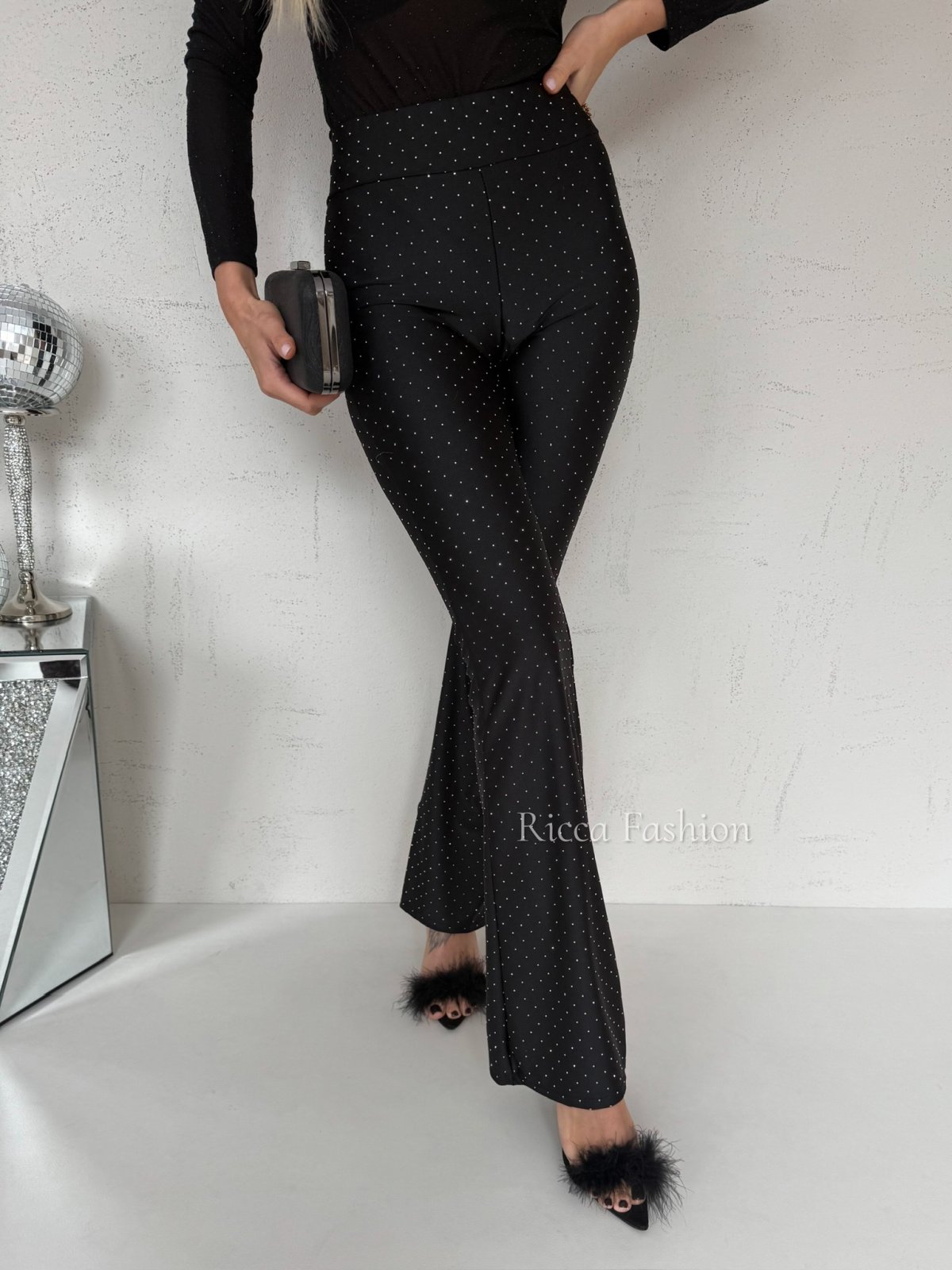 Spodnie dzwony z diamencikami JENNY, black