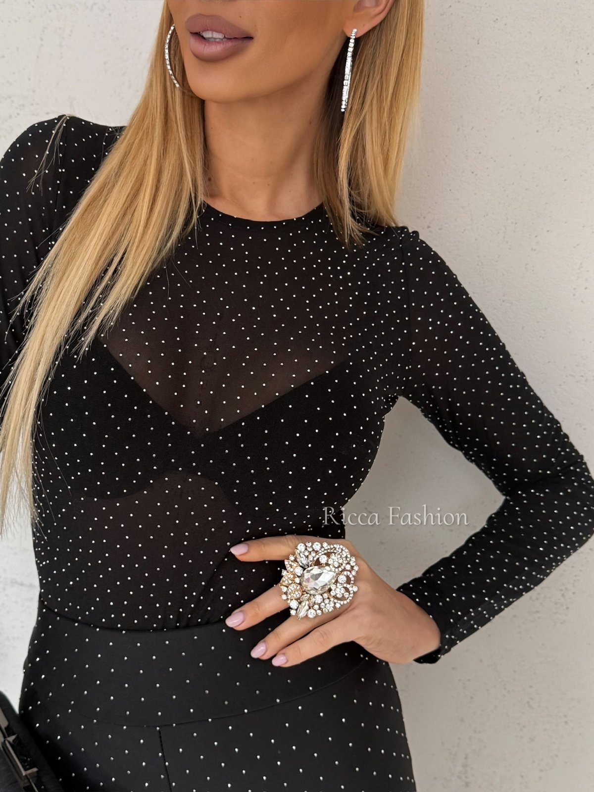 Body z diamencikami RUSH, black/silver