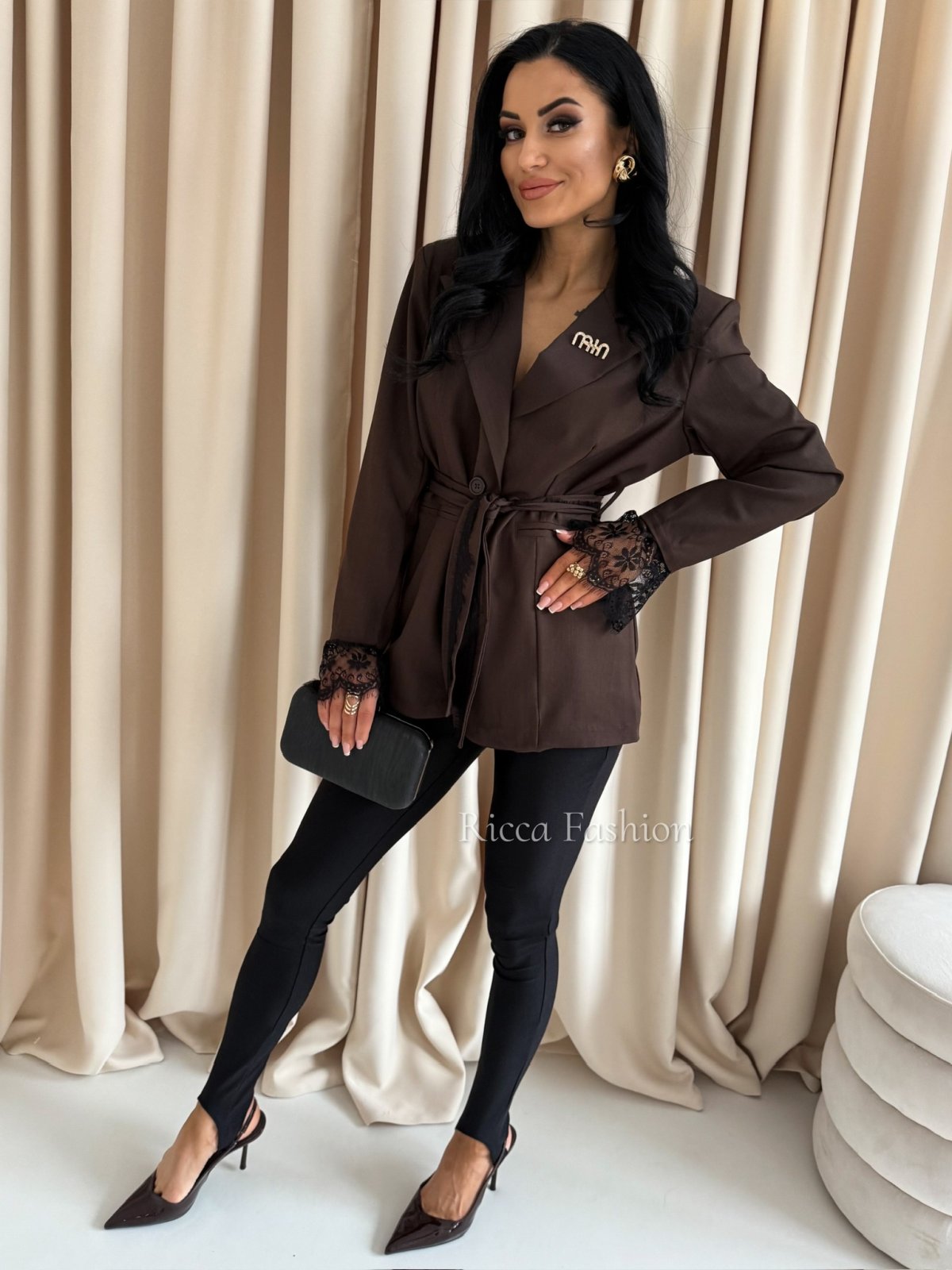 Marynarka z koronką MARIAH, chocolate