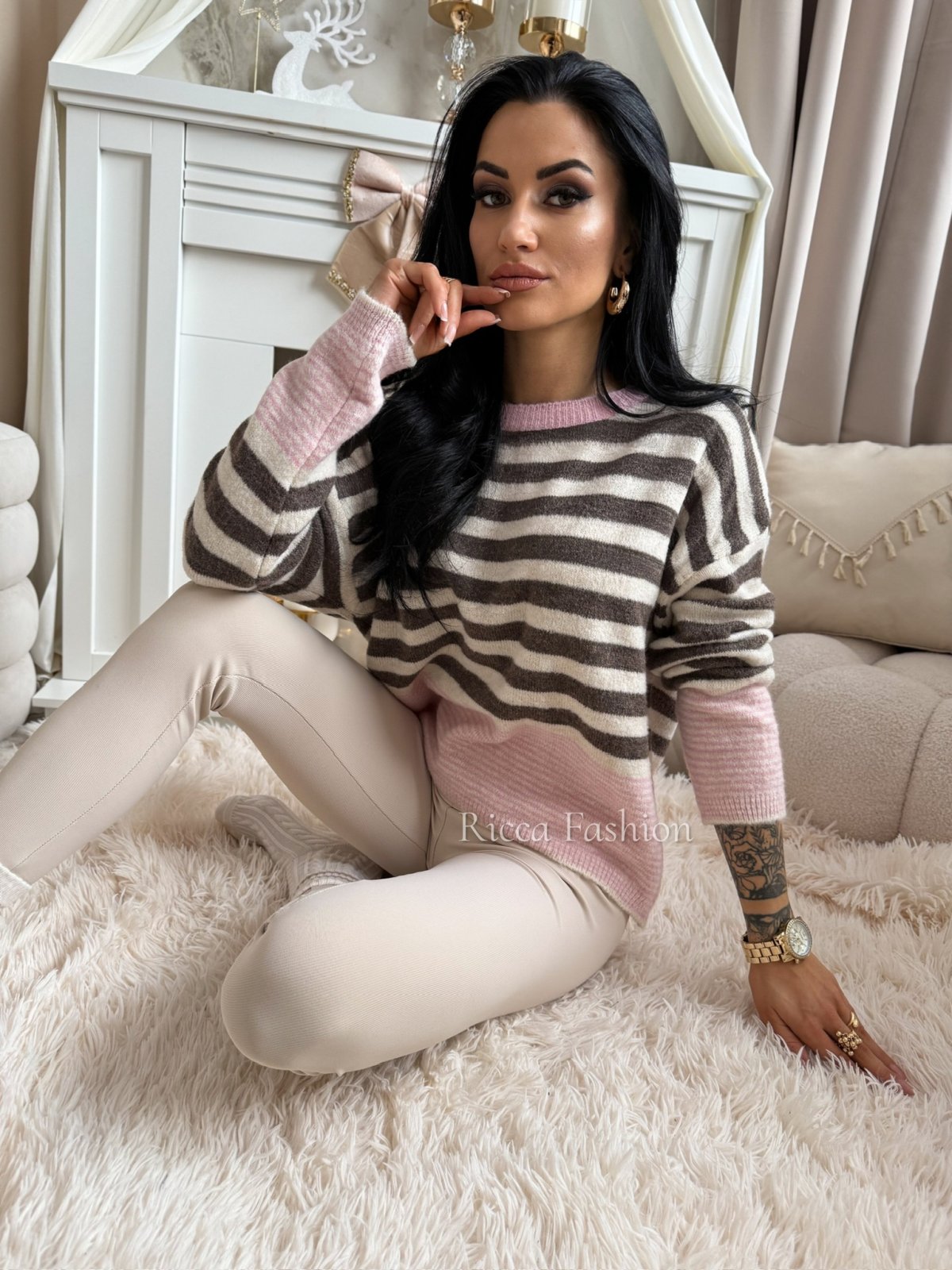 Sweter z wełną CAMELIA, beige/pink