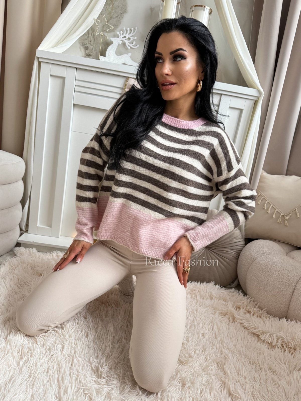 Sweter z wełną CAMELIA, beige/pink