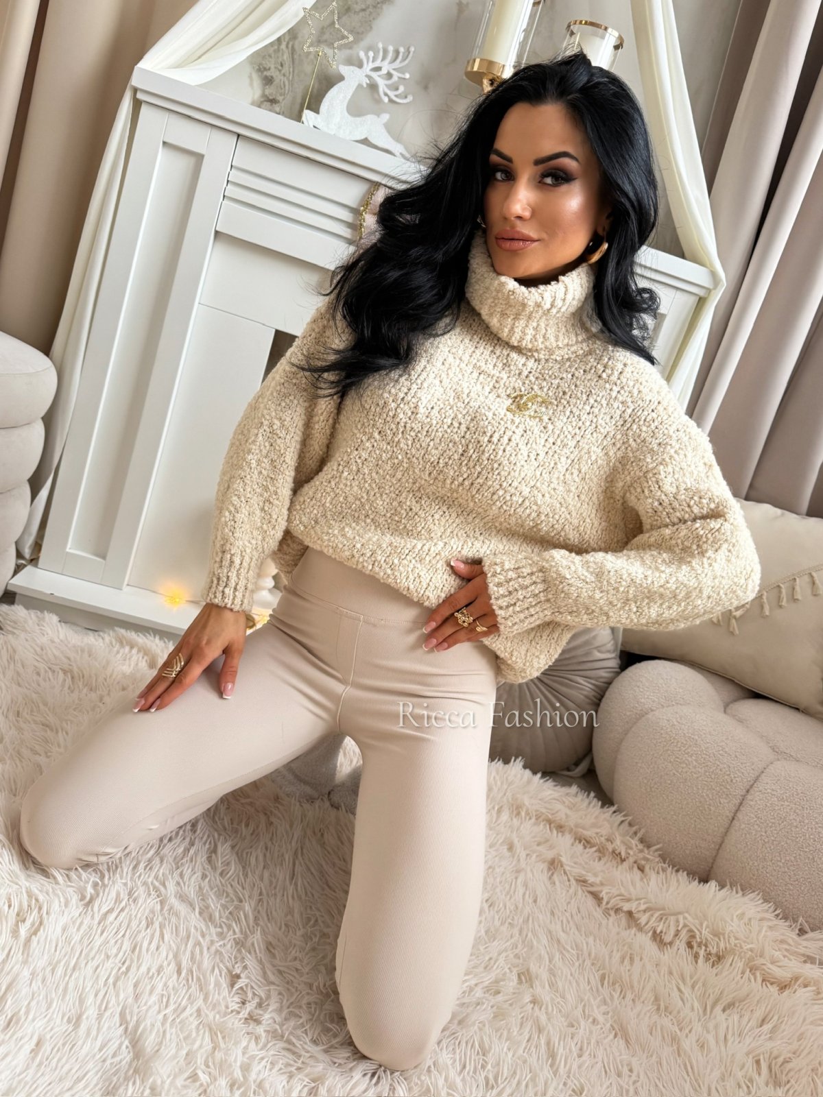 Sweter/golf z wełną CASE, beige