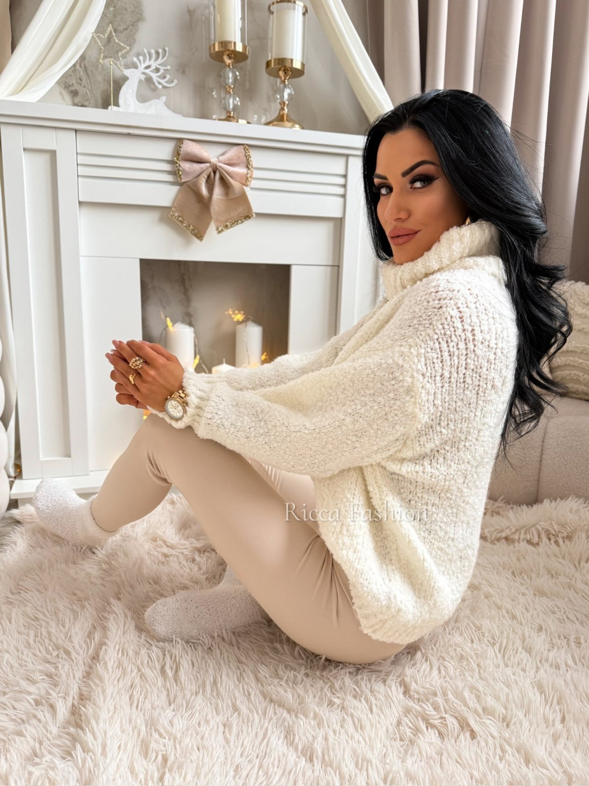 Sweter/golf z wełną CASE, ecru