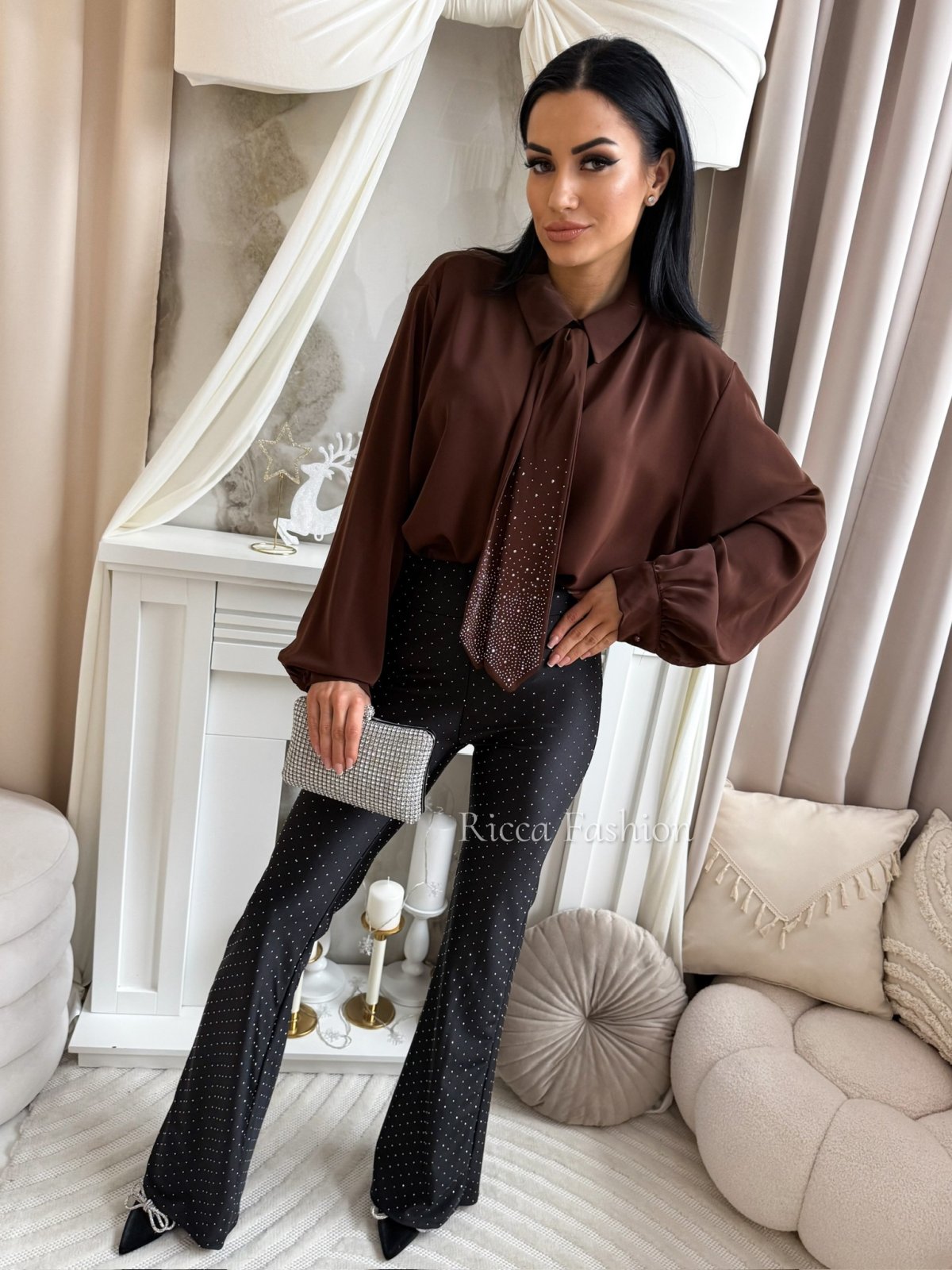 Koszula z krawatem MORISSON, milk chocolate