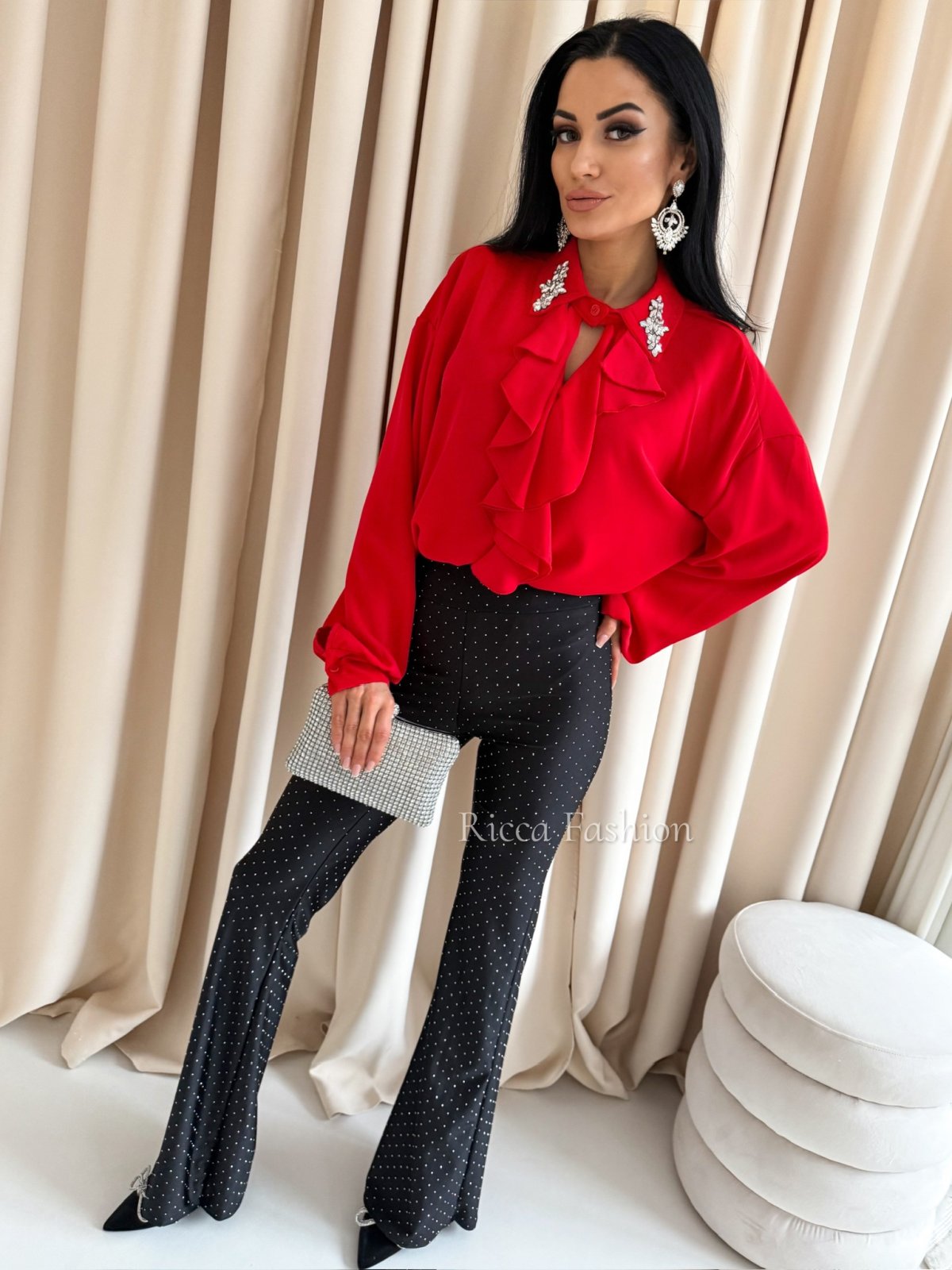 Koszula z żabotem TERIA, red