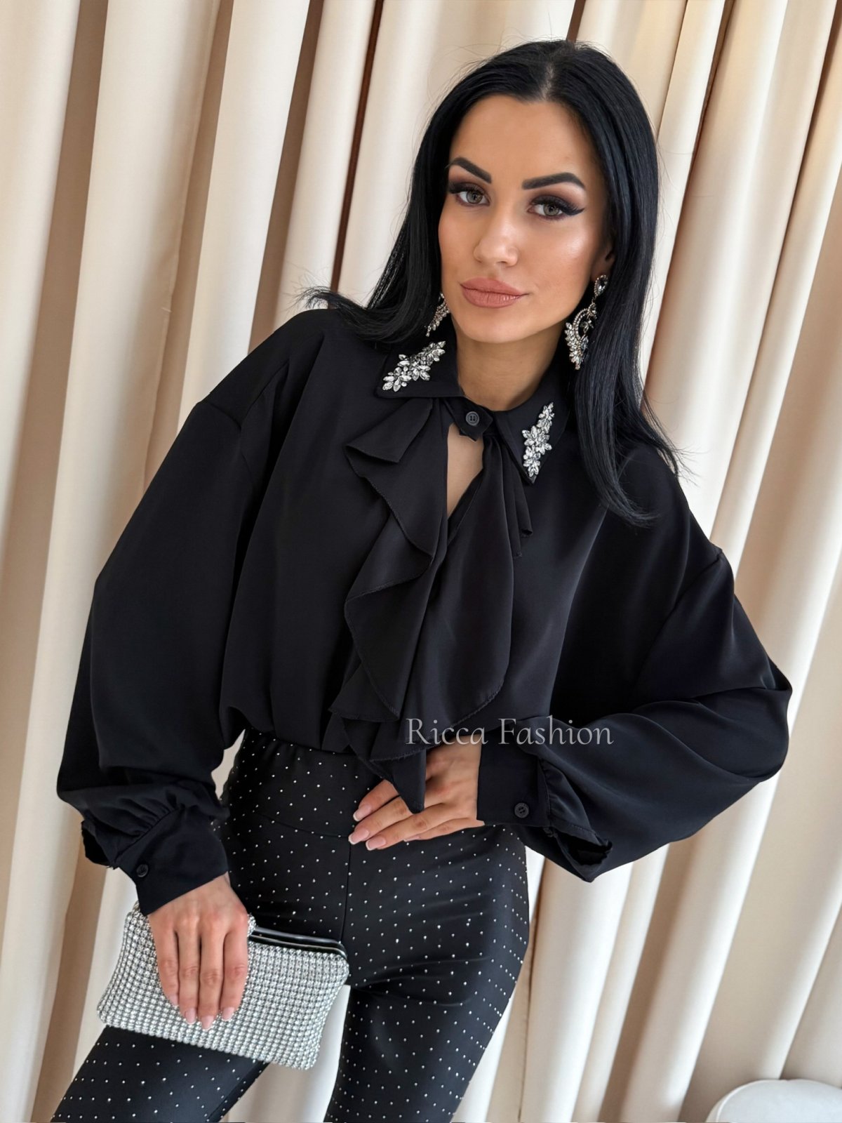 Koszula z żabotem TERIA, black