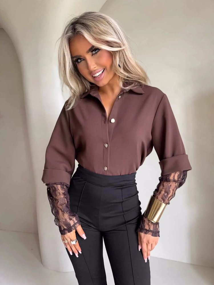 Koszula rękaw KORONKA, czekolada