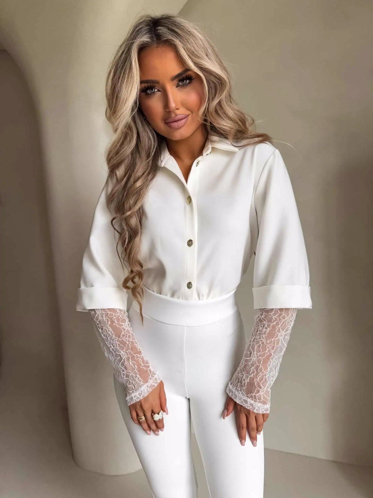 Koszula rękaw KORONKA, ecru