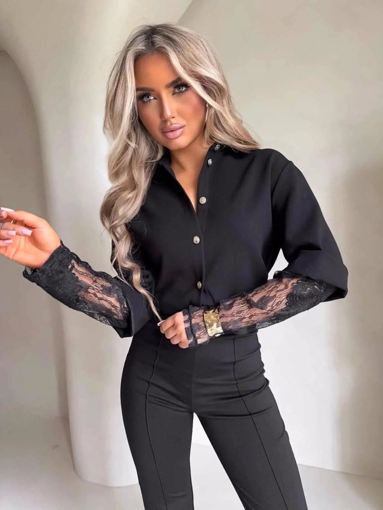 Koszula rękaw KORONKA, czarna