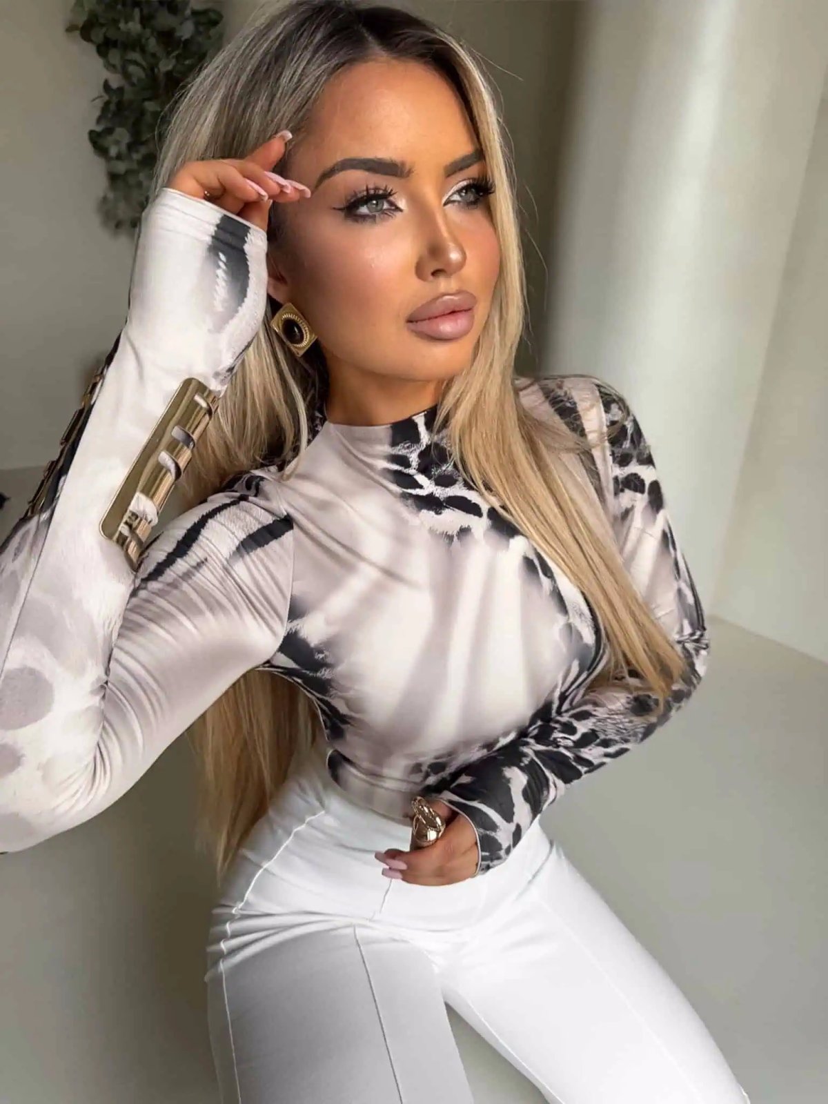 Bluzka SECOND SKIN, pantera/jasny beż