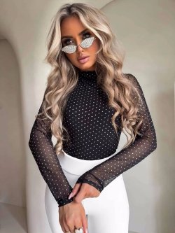 Bluzka SKIN transparent, brokat/czarna