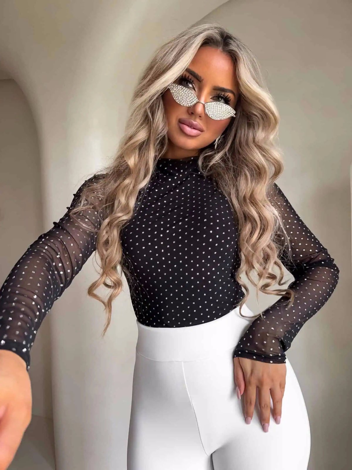 Bluzka SKIN transparent, brokat/czarna