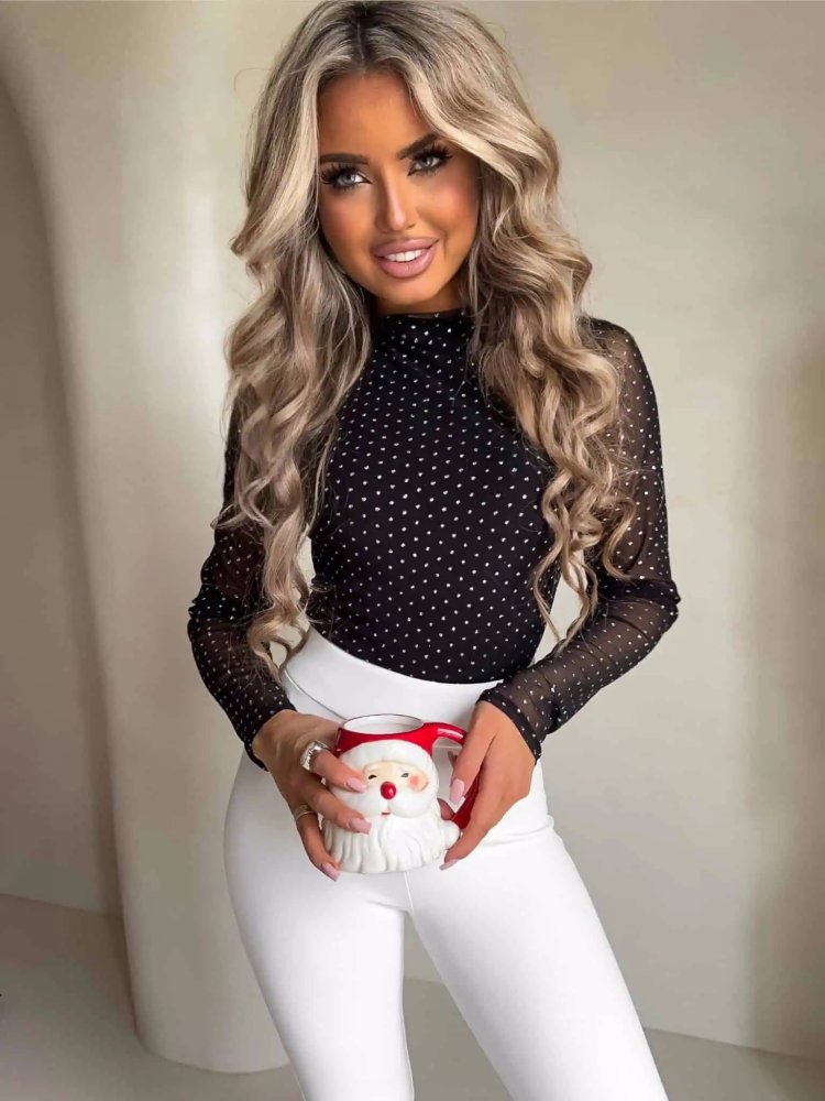 Bluzka SKIN transparent, brokat/czarna