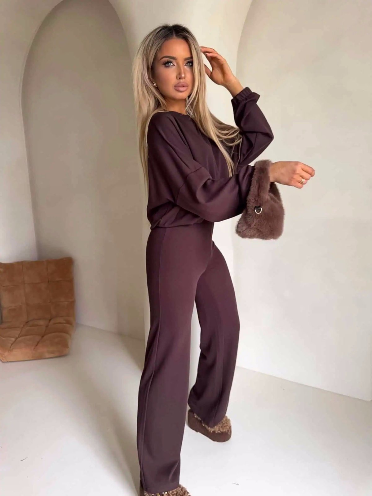 Komplet z bawełną I'M ANGEL, new/czekolada