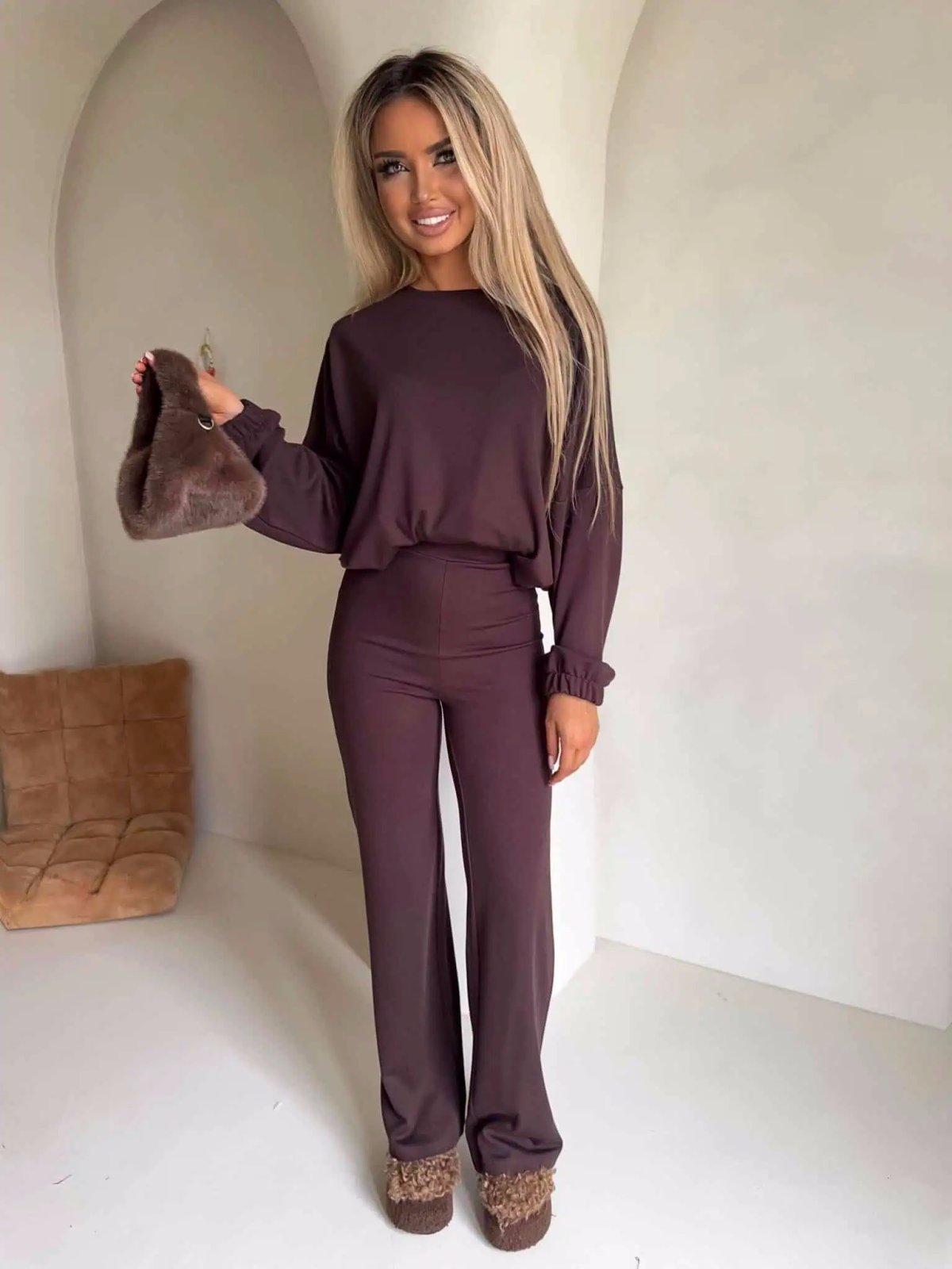 Komplet z bawełną I'M ANGEL, new/czekolada