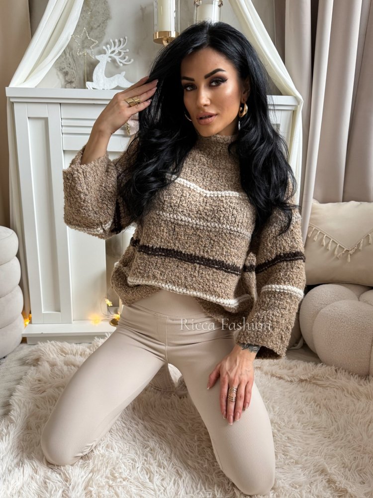 Sweter z wełną i alpaką LILY, mocca