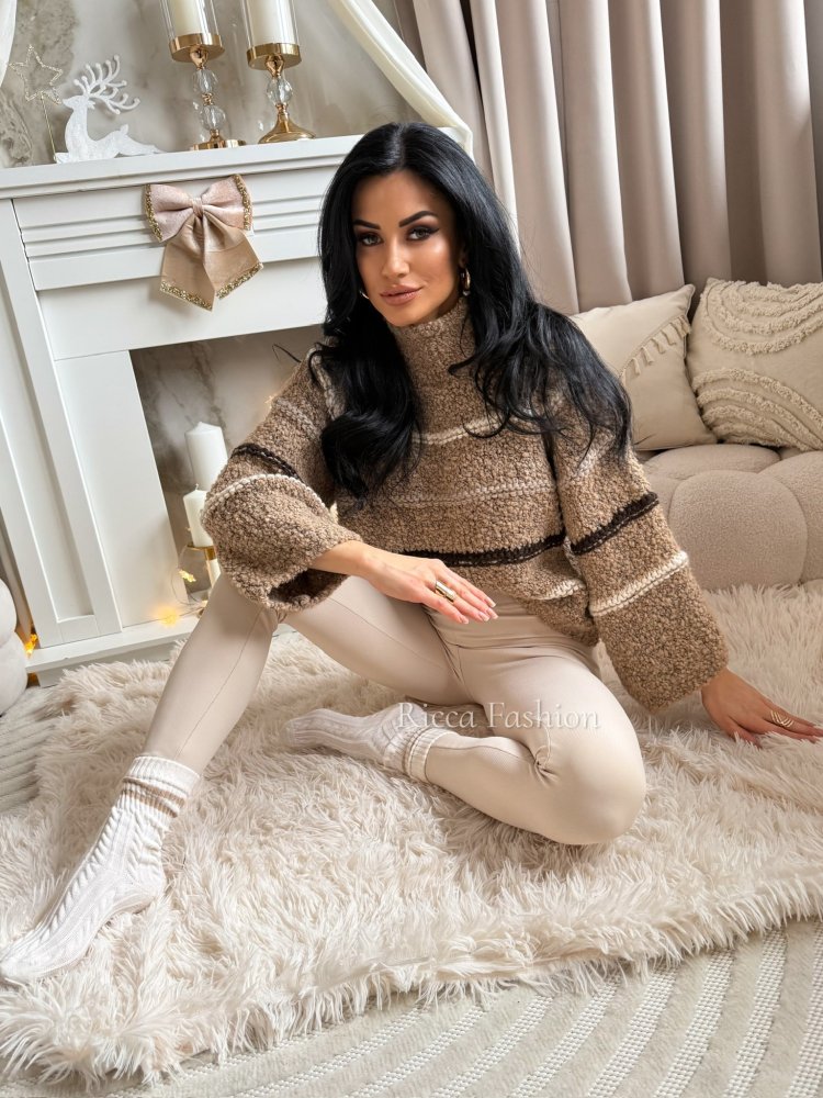 Sweter z wełną i alpaką LILY, mocca