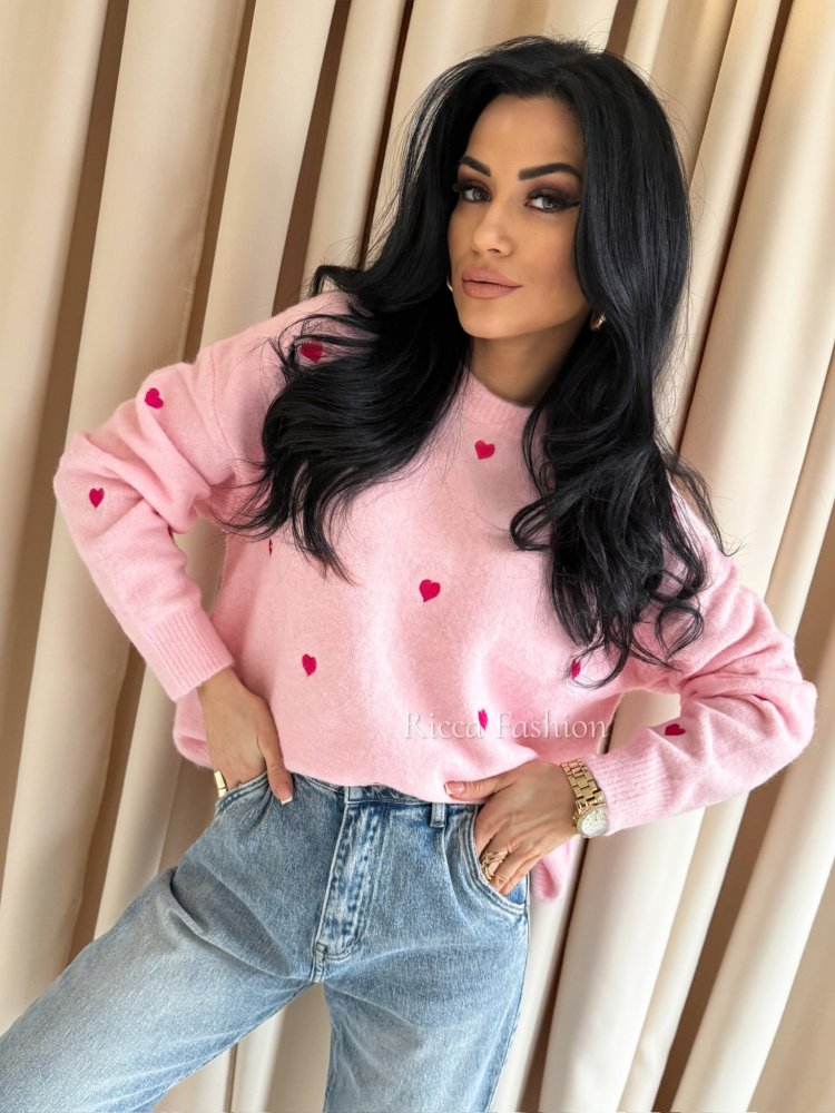 Sweter z wełną SWEET HEART, light pink