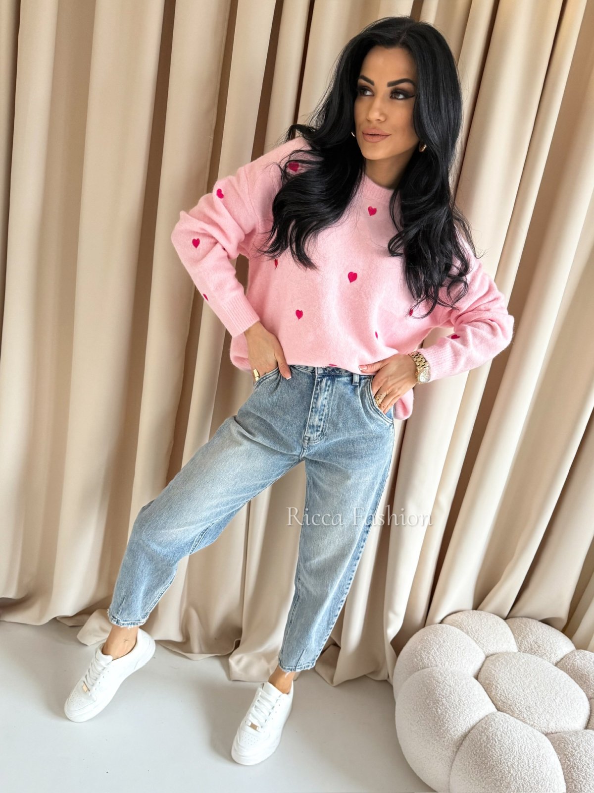 Sweter z wełną SWEET HEART, light pink