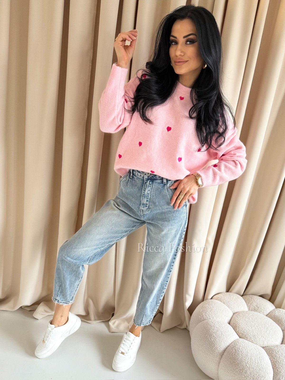 Sweter z wełną SWEET HEART, light pink